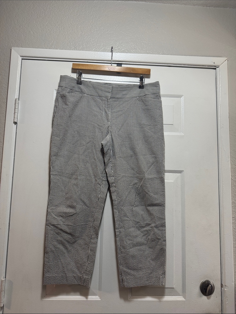 LOFT Black and White Pinstripe Ankle Pants
